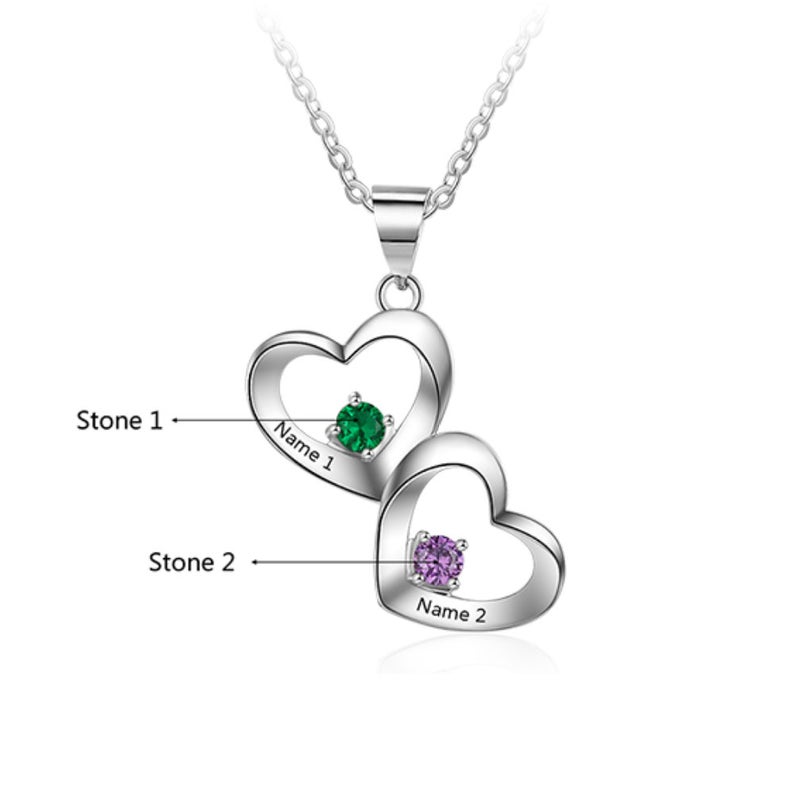 Couples Birthstone Necklace Personalized with 2 Names and 2 Birthstones - immagine 2