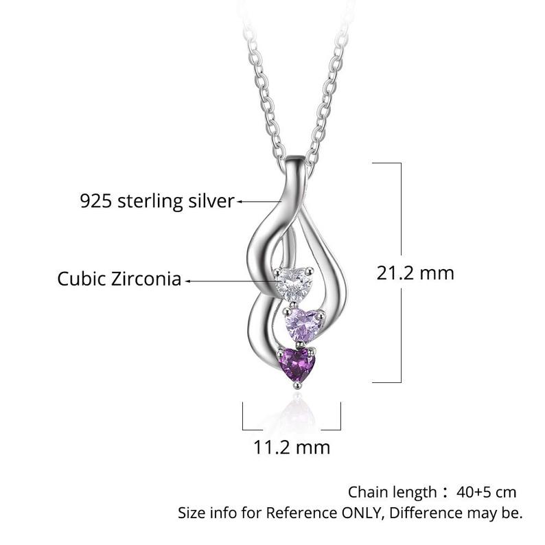 Sterling Silver Personalized Three Heart Birthstones and 2-3 Engraved Name Pendant Mother's Family Friends Pendant 16" Necklace - immagine 5