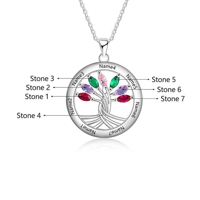 Family Necklace Personalized with 7 Engraved Names and 7 Custom Birthstones - immagine 7