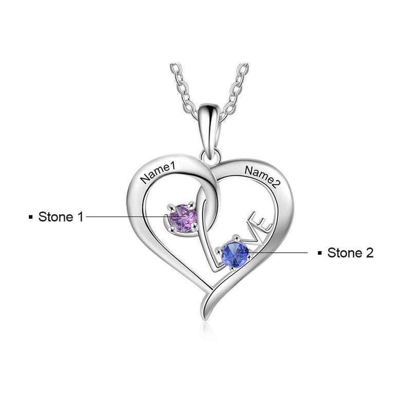 Personalized Couples Necklace with 2 Names and 2 Birthstones - immagine 2