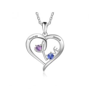 Personalized Couples Necklace with 2 Names and 2 Birthstones