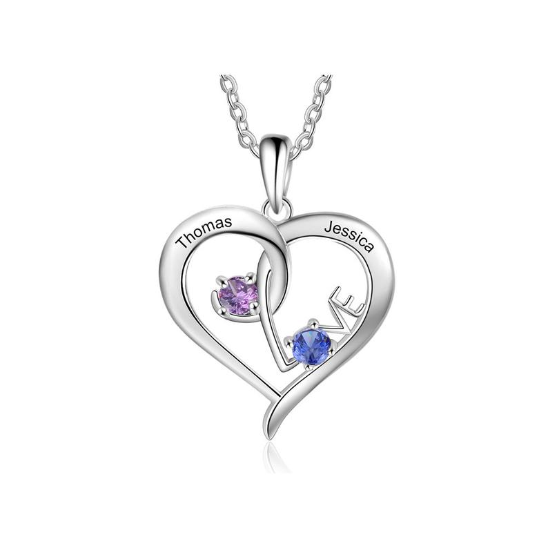 Personalized Couples Necklace with 2 Names and 2 Birthstones