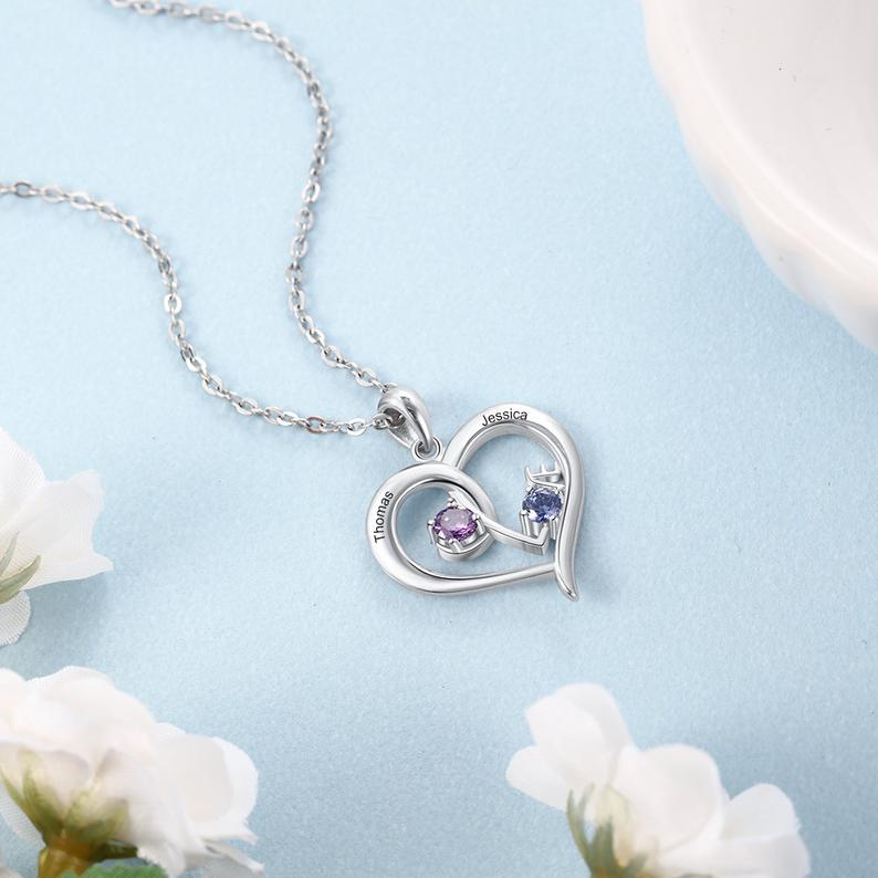 Personalized Couples Necklace with 2 Names and 2 Birthstones - immagine 7