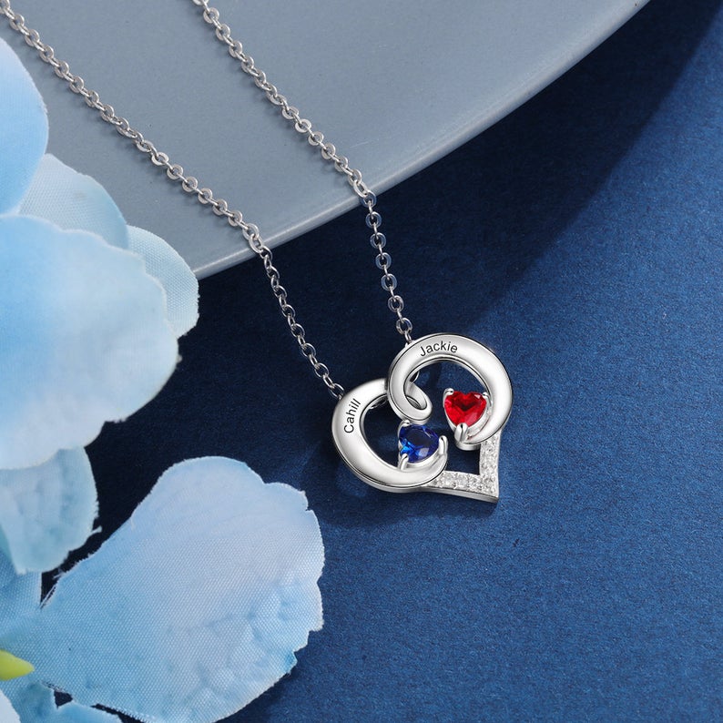 Heart Sterling Silver Necklace, Personalized Birthstone Necklace, Custom Girlfriend Necklace - immagine 4