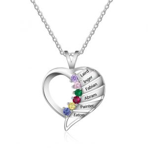 Personalized Family Birthstone Necklace with 6 Names and 6 Birthstones