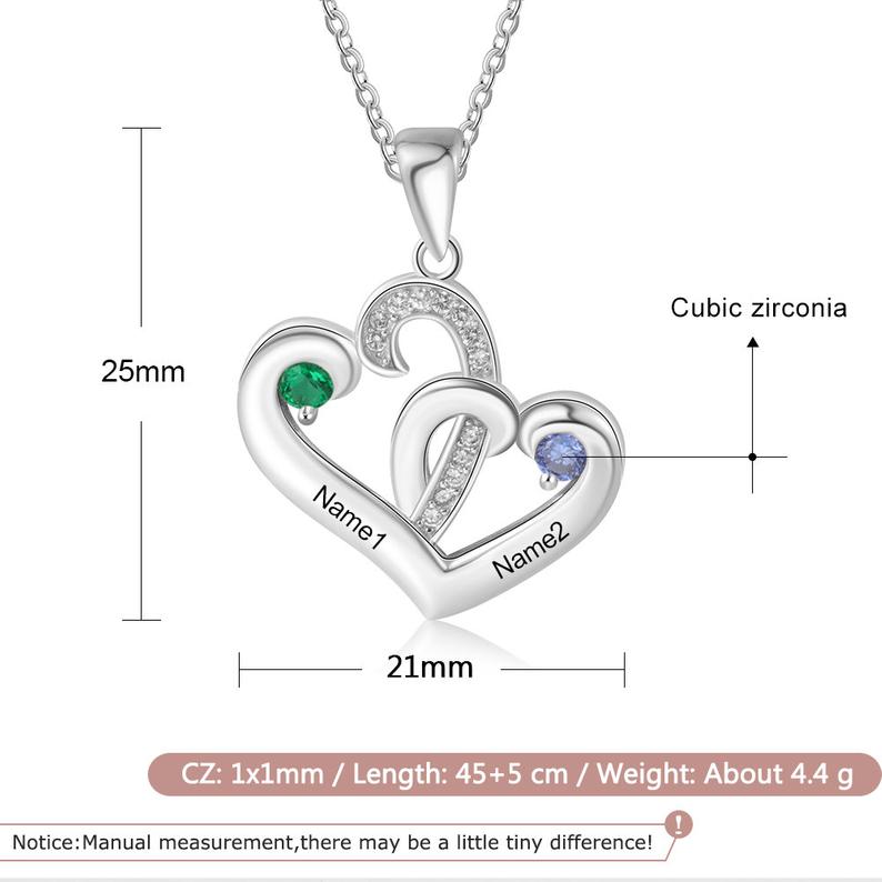 Personalized Birthstone Necklace , Custom Birthstone Heart Necklace, Valentines Day Gift for Her - immagine 4