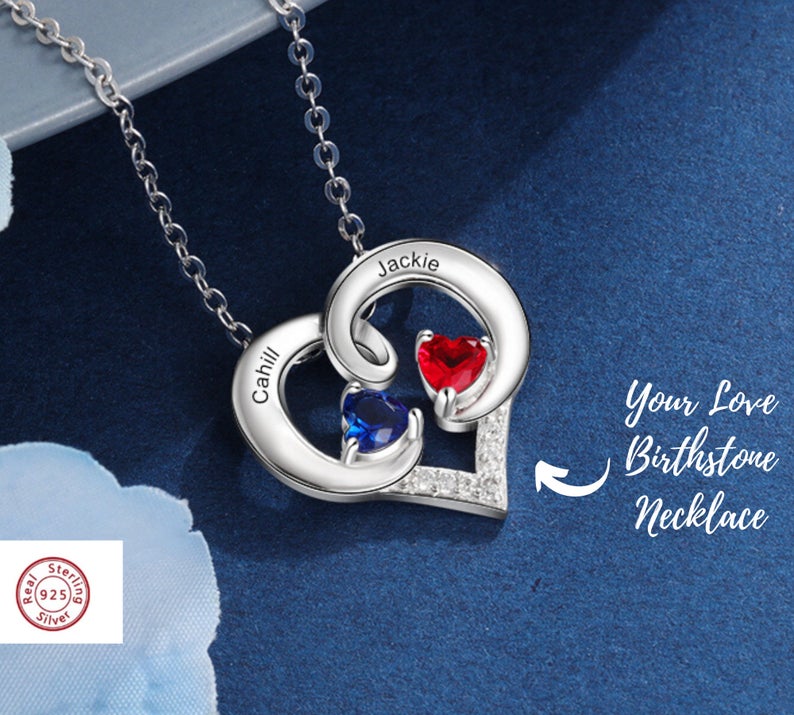 Heart Sterling Silver Necklace, Personalized Birthstone Necklace, Custom Girlfriend Necklace - immagine 3