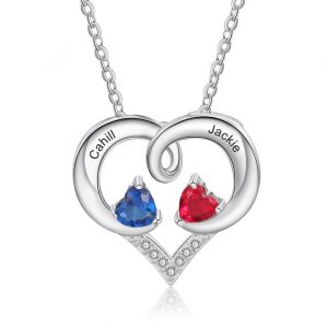 Heart Sterling Silver Necklace, Personalized Birthstone Necklace, Custom Girlfriend Necklace