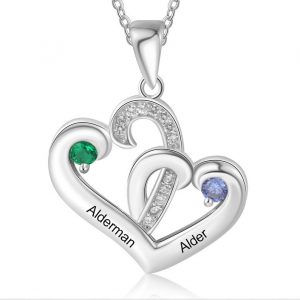 Personalized Birthstone Necklace , Custom Birthstone Heart Necklace, Valentines Day Gift for Her