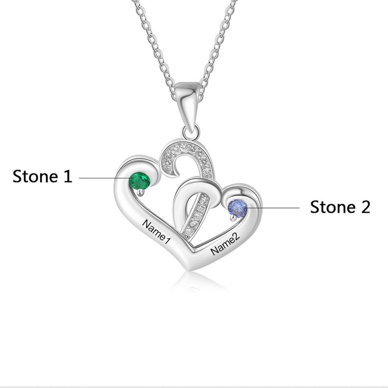 Personalized Birthstone Necklace , Custom Birthstone Heart Necklace, Valentines Day Gift for Her - immagine 3