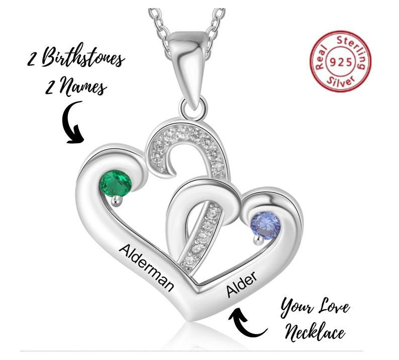 Personalized Birthstone Necklace , Custom Birthstone Heart Necklace, Valentines Day Gift for Her - immagine 2