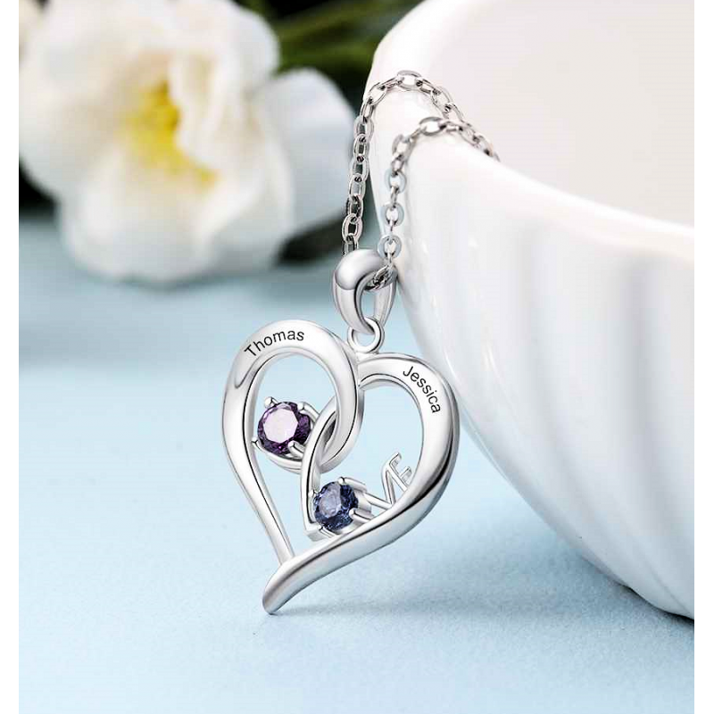 Personalized Couples Necklace with 2 Names and 2 Birthstones - immagine 8