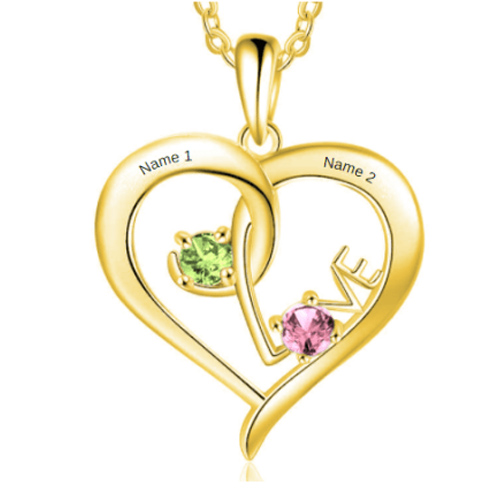 Personalized Couples Necklace with 2 Names and 2 Birthstones - immagine 4