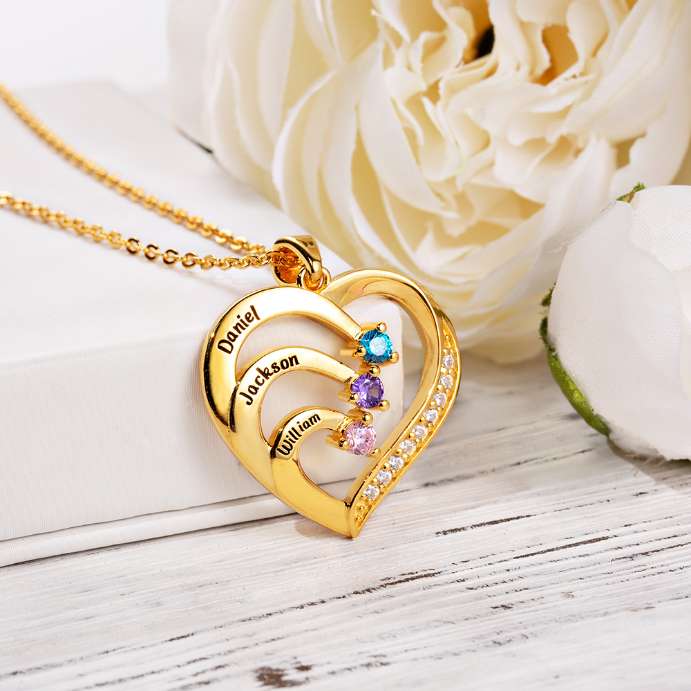 Personalized sterling silver family heart necklace with custom name and birthstone design – a commemorative gift to cherish - Image 8