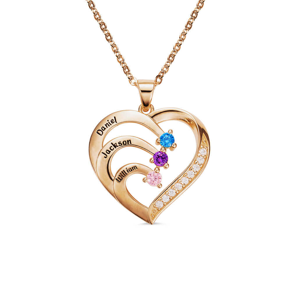 Personalized sterling silver family heart necklace with custom name and birthstone design – a commemorative gift to cherish - Image 3