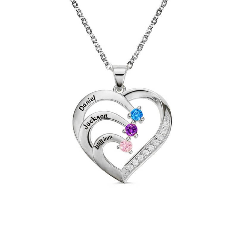 Personalized sterling silver family heart necklace with custom name and birthstone design – a commemorative gift to cherish - Image 4
