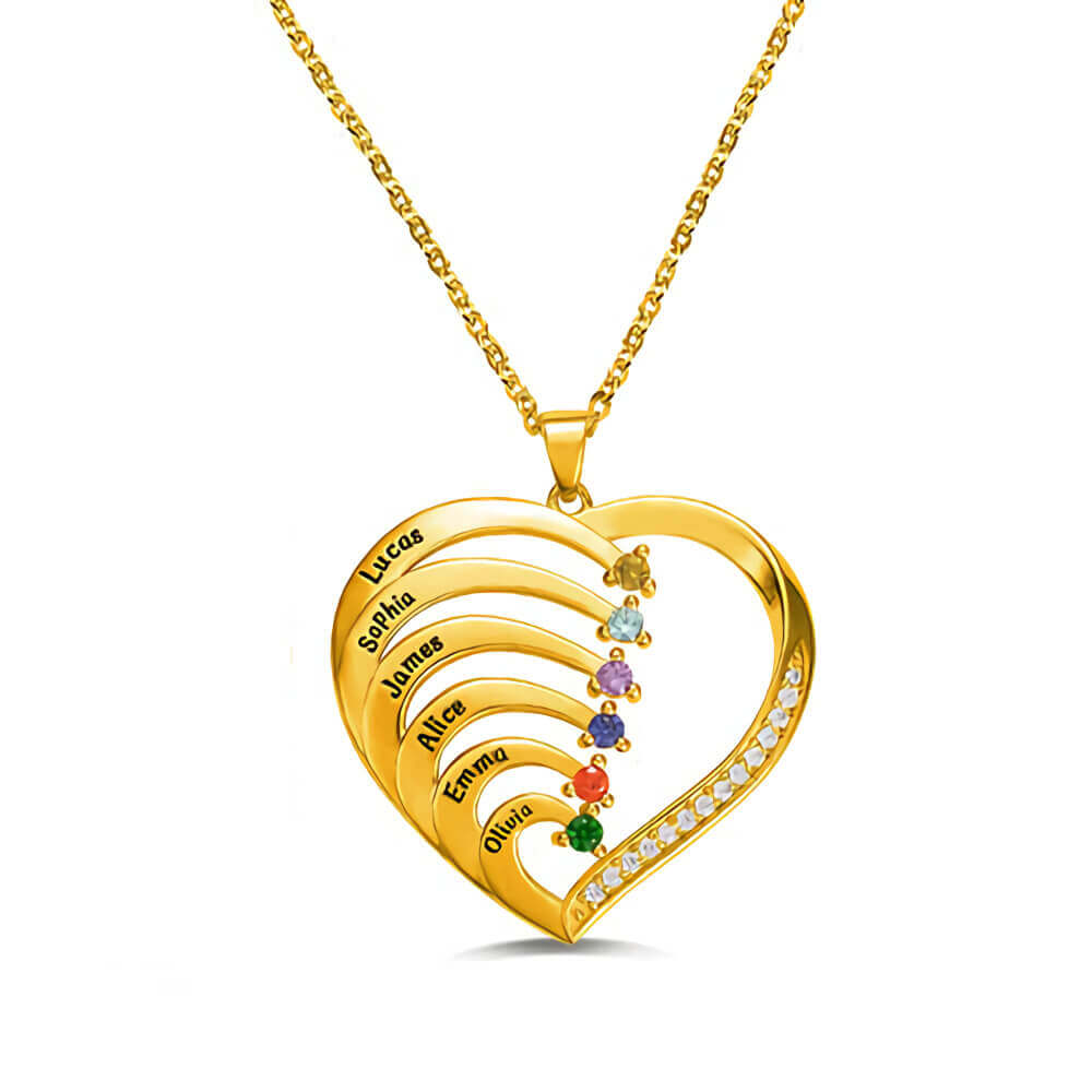 Personalized sterling silver family heart necklace with custom name and birthstone design – a commemorative gift to cherish - Image 15