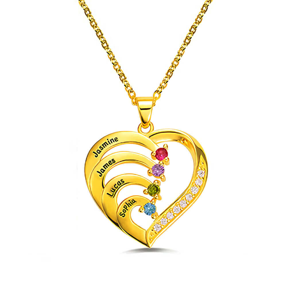 Personalized sterling silver family heart necklace with custom name and birthstone design – a commemorative gift to cherish - Image 2
