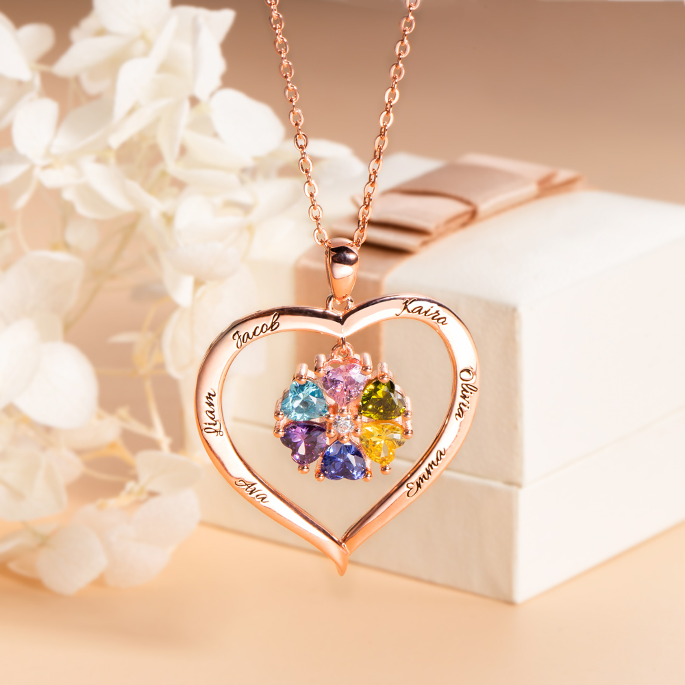 Personalized Heart Birthstone Necklace with Engraving in Silver - immagine 3