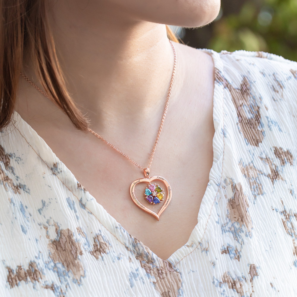 Personalized Heart Birthstone Necklace with Engraving in Silver - immagine 6