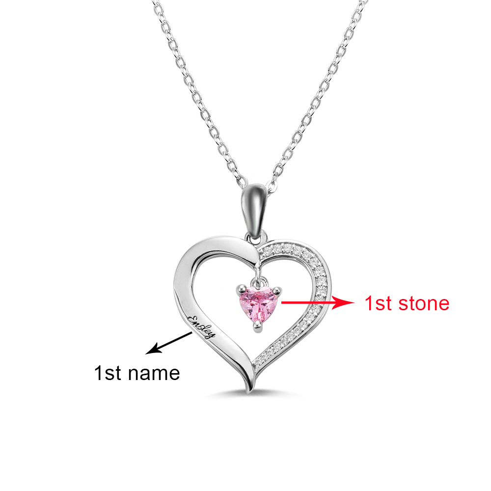 Personalized Heart Birthstone Necklace with Engraving in Silver - immagine 8