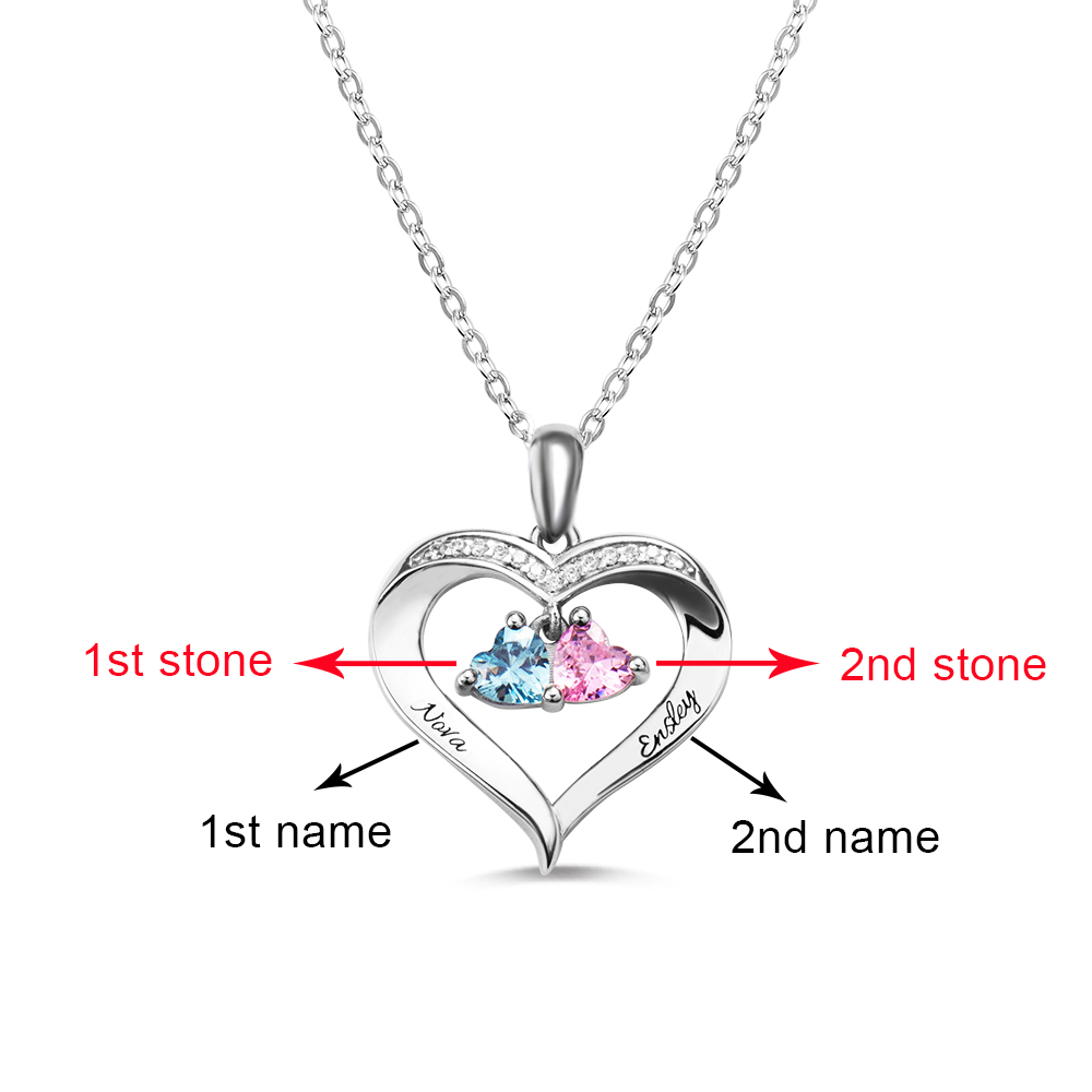 Personalized Heart Birthstone Necklace with Engraving in Silver - immagine 9