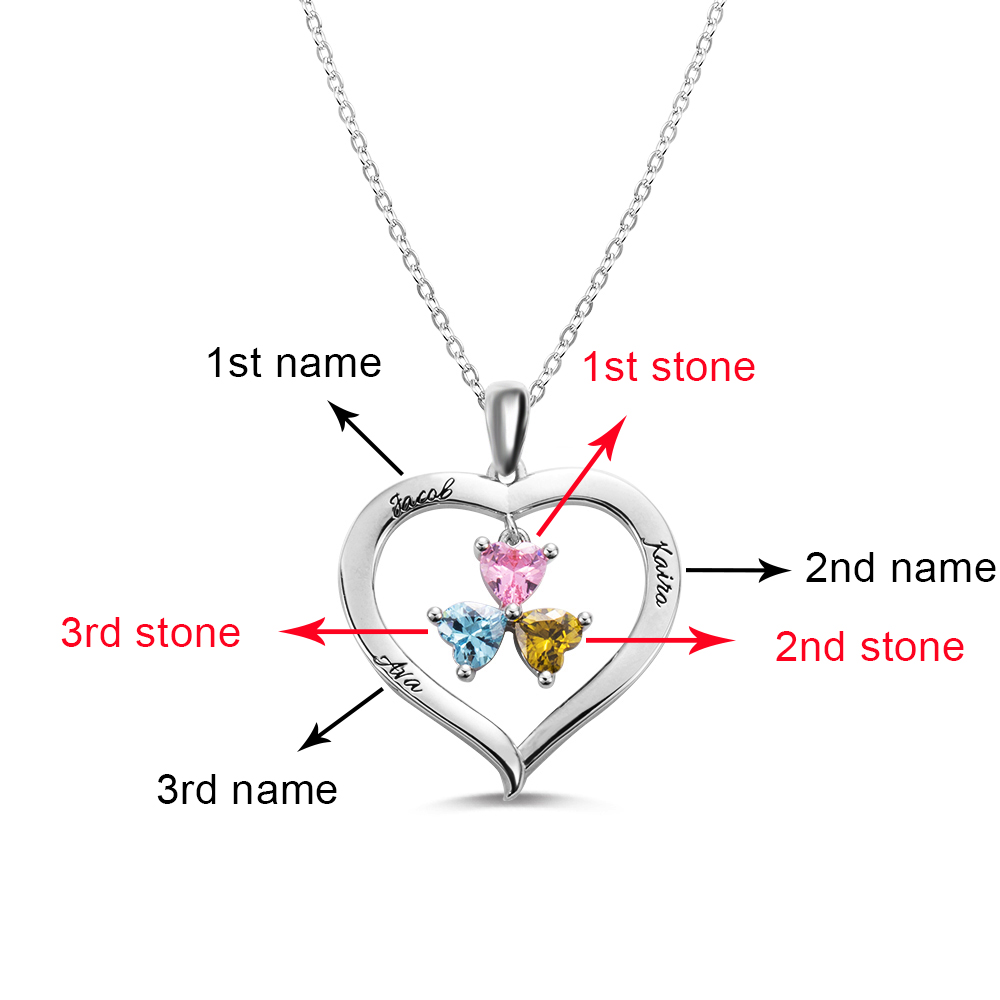 Personalized Heart Birthstone Necklace with Engraving in Silver - immagine 10