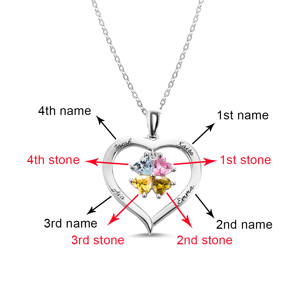 Personalized Heart Birthstone Necklace with Engraving in Silver - immagine 11