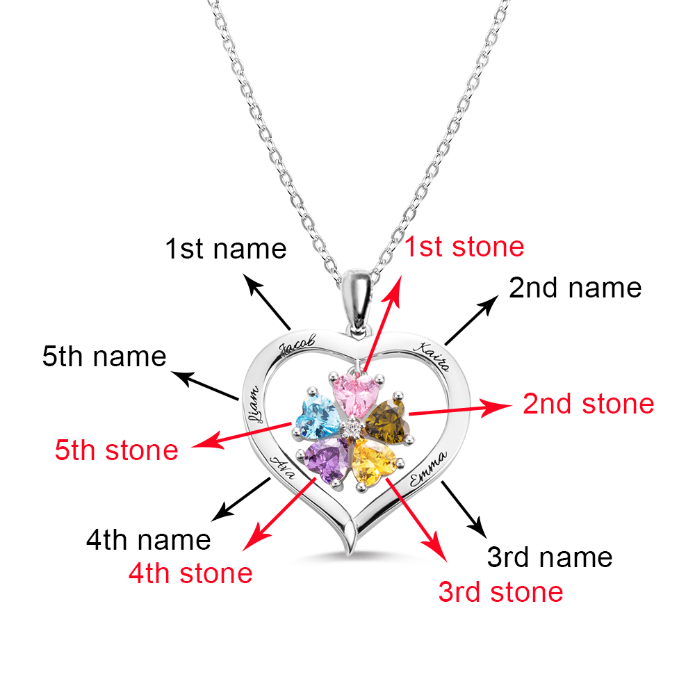 Personalized Heart Birthstone Necklace with Engraving in Silver - immagine 13
