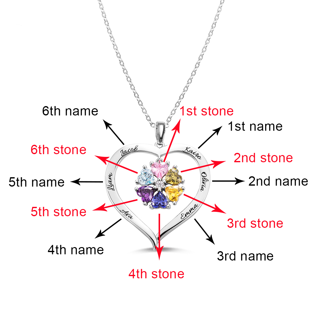 Personalized Heart Birthstone Necklace with Engraving in Silver - immagine 12