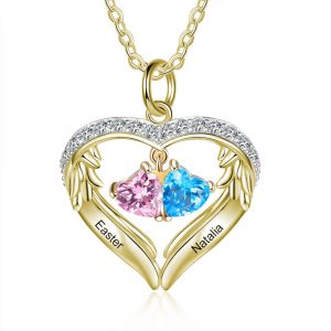 Personalized Name and Birthstone Angel Wings Necklace