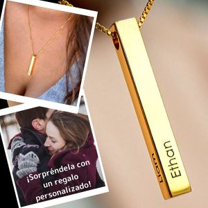 3D Engraved Bar Necklace in Rose Gold Plating