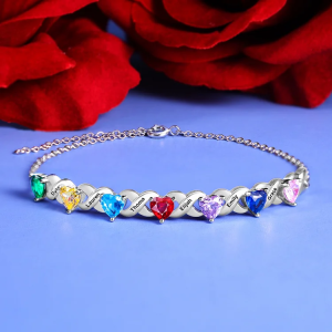 Bracciale a cuore personalizzato per la casa con 2-7 pietre portafortuna